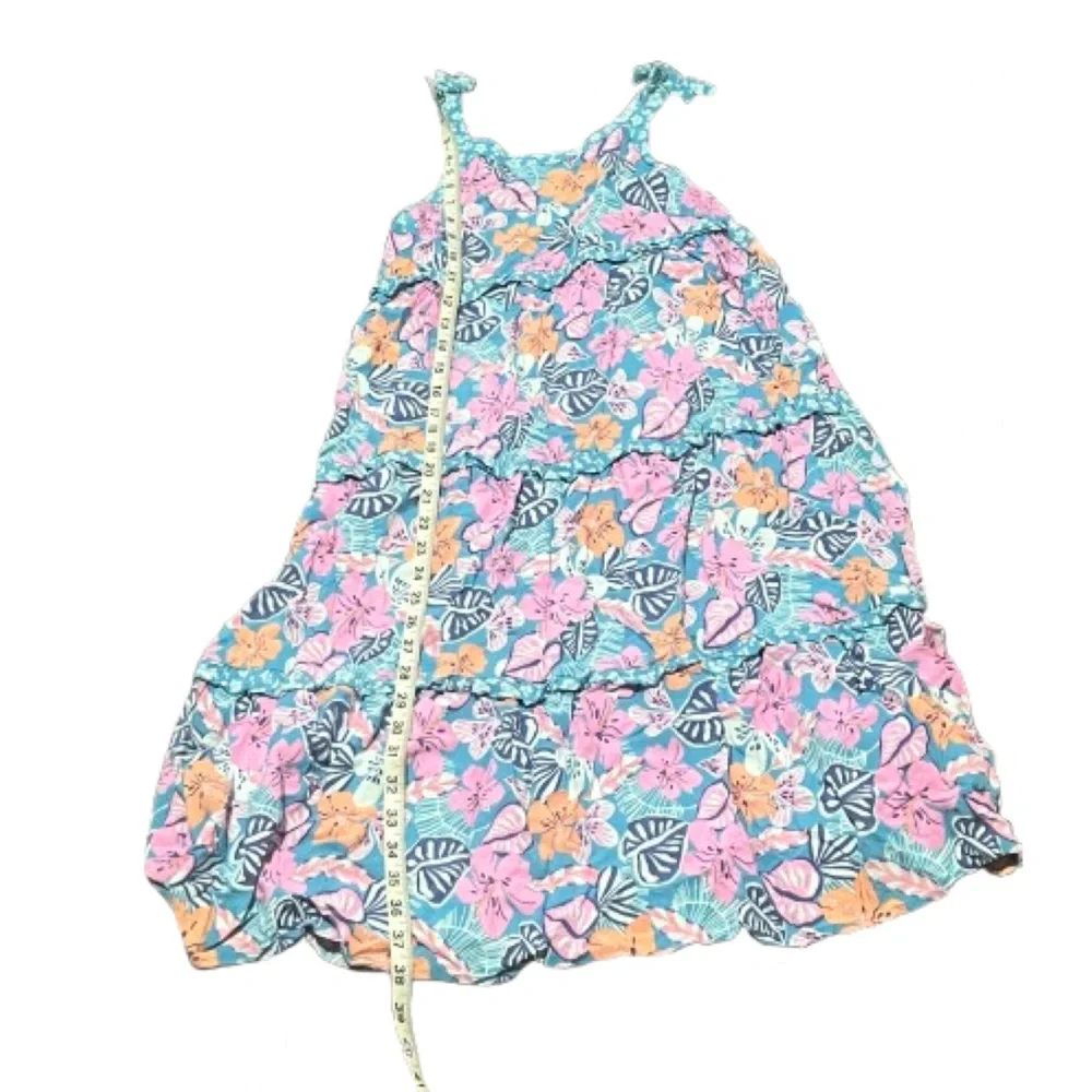 Cat & Jack Girl’s Blue Pink Floral Tiered Flowy Maxi Summer Sundress L(10/12)